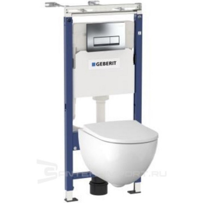 Комплект GEBERIT DUOFIX 458.125.21.1 UP100 с клавишей DELTA 51 хром глянец с подвесным унитазом ACANTO безободковый 500.600.01.2 и крышкой сиденьем ACANTO 500.605.01.2 микролифт Slim 458.125.21.1-500,600